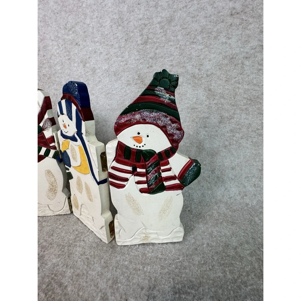 Set of 4 Wooden Snowman Figurines‎ Christmas Holiday Decor Tabletop Shelf Accent